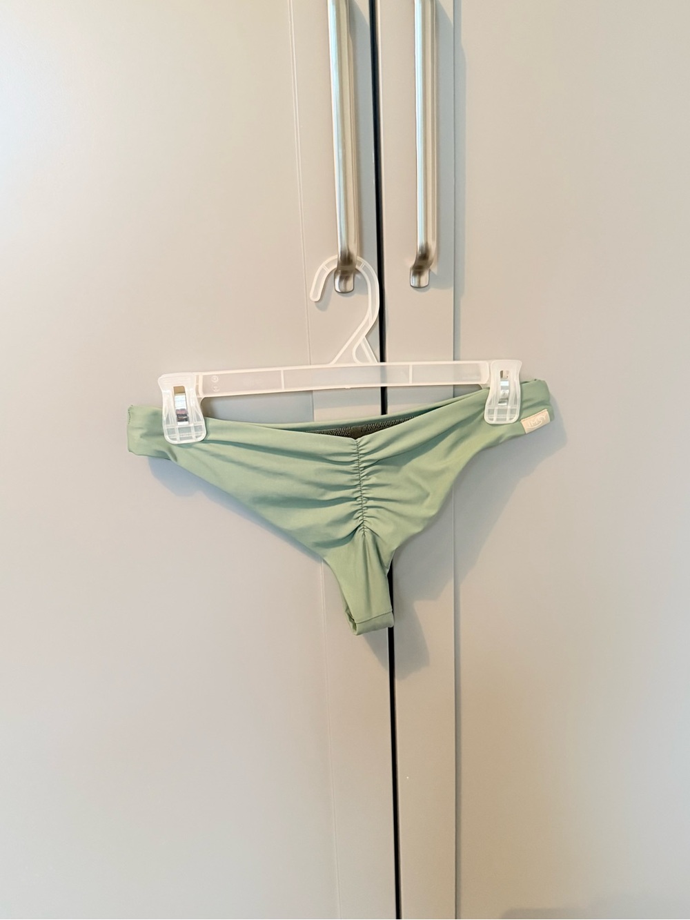 Imsy Light Sage Green & Olive Green Camo Reversible Cheeky Bikini Bottoms
